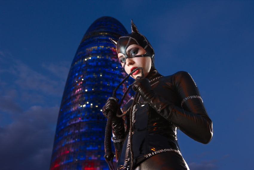 Catwoman at night in Barcelona